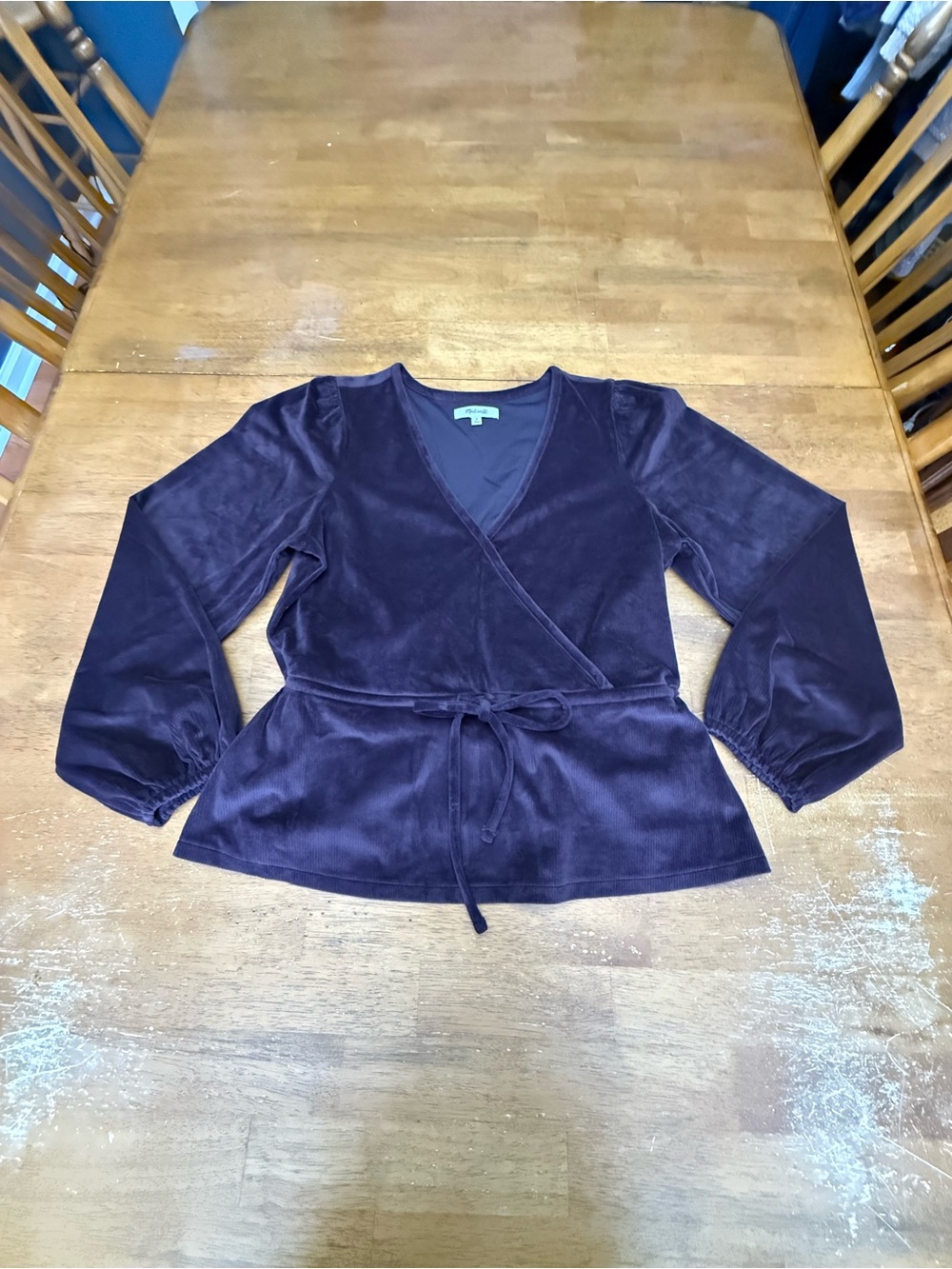 Madewell Velvet Wrap Blouse in Deep Plum